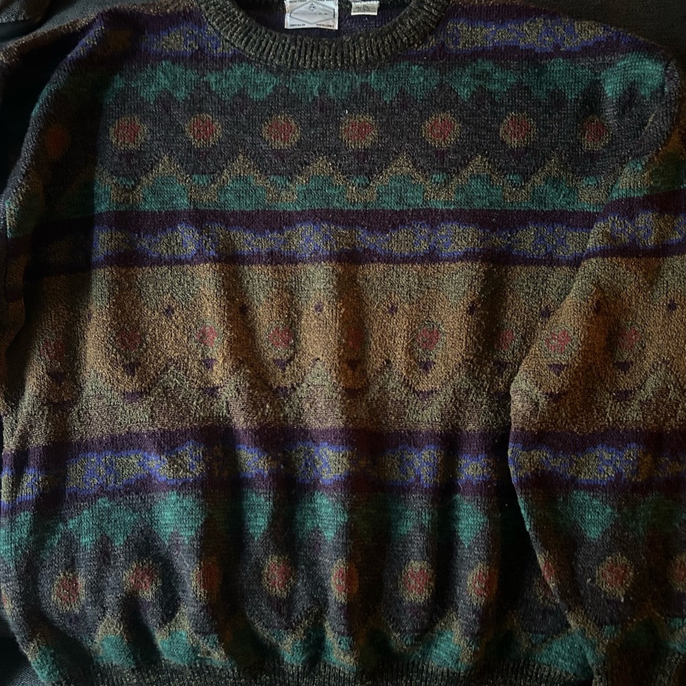 Vintage Prima Maglia Sweater Mens Gray Fair Isle Pattern Knit Pullover Size XL